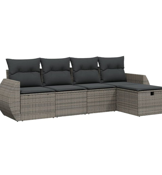 5-tlg. Garten-Sofagarnitur mit Kissen Grau Poly Rattan