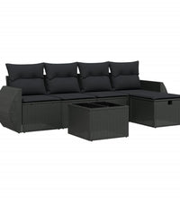6-tlg. Garten-Sofagarnitur mit Kissen Schwarz Poly Rattan