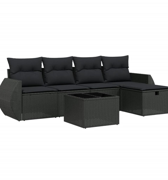 6-tlg. Garten-Sofagarnitur mit Kissen Schwarz Poly Rattan