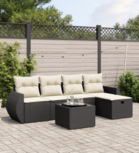 6-tlg. Garten-Sofagarnitur mit Kissen Schwarz Poly Rattan