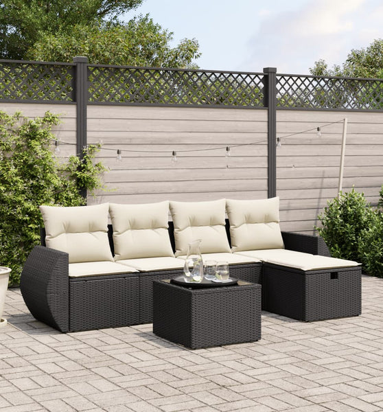 6-tlg. Garten-Sofagarnitur mit Kissen Schwarz Poly Rattan