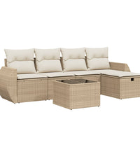 6-tlg. Garten-Sofagarnitur mit Kissen Beige Poly Rattan
