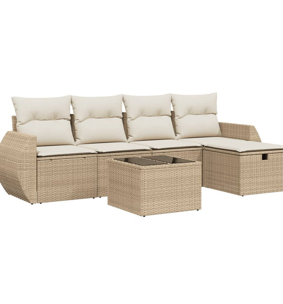 6-tlg. Garten-Sofagarnitur mit Kissen Beige Poly Rattan