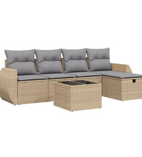 6-tlg. Garten-Sofagarnitur mit Kissen Beige Poly Rattan