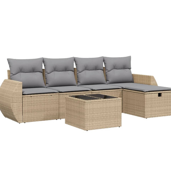 6-tlg. Garten-Sofagarnitur mit Kissen Beige Poly Rattan