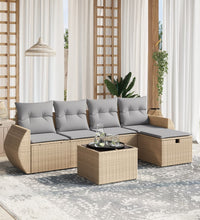6-tlg. Garten-Sofagarnitur mit Kissen Beige Poly Rattan