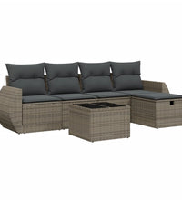 6-tlg. Garten-Sofagarnitur mit Kissen Grau Poly Rattan