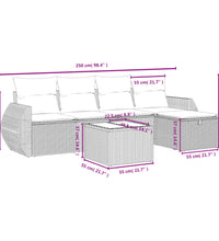 6-tlg. Garten-Sofagarnitur mit Kissen Grau Poly Rattan