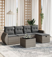6-tlg. Garten-Sofagarnitur mit Kissen Grau Poly Rattan