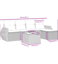 6-tlg. Garten-Sofagarnitur mit Kissen Hellgrau Poly Rattan