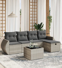 6-tlg. Garten-Sofagarnitur mit Kissen Hellgrau Poly Rattan