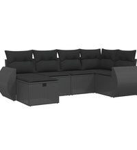 6-tlg. Garten-Sofagarnitur mit Kissen Schwarz Poly Rattan