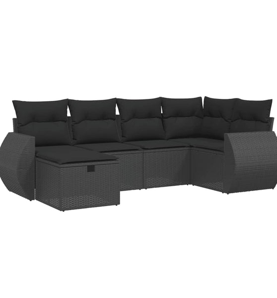 6-tlg. Garten-Sofagarnitur mit Kissen Schwarz Poly Rattan