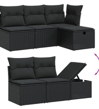 6-tlg. Garten-Sofagarnitur mit Kissen Schwarz Poly Rattan