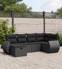 6-tlg. Garten-Sofagarnitur mit Kissen Schwarz Poly Rattan