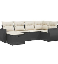 6-tlg. Garten-Sofagarnitur mit Kissen Schwarz Poly Rattan