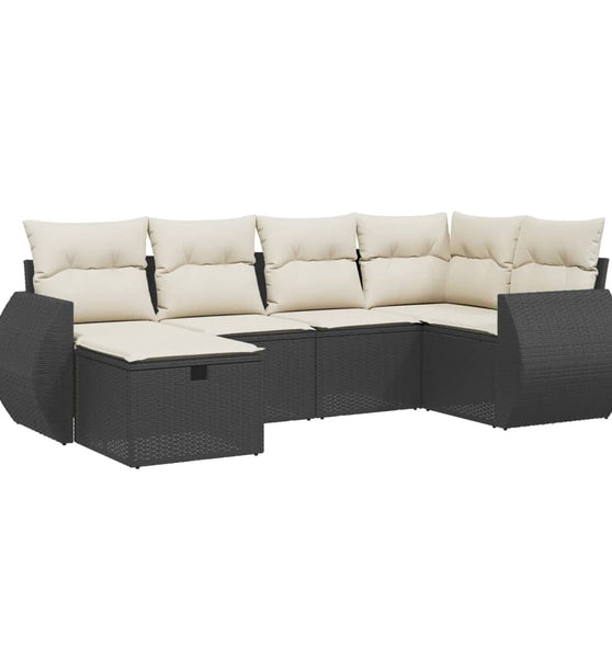 6-tlg. Garten-Sofagarnitur mit Kissen Schwarz Poly Rattan