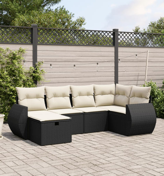 6-tlg. Garten-Sofagarnitur mit Kissen Schwarz Poly Rattan