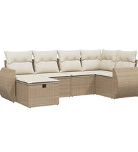 6-tlg. Garten-Sofagarnitur mit Kissen Beige Poly Rattan
