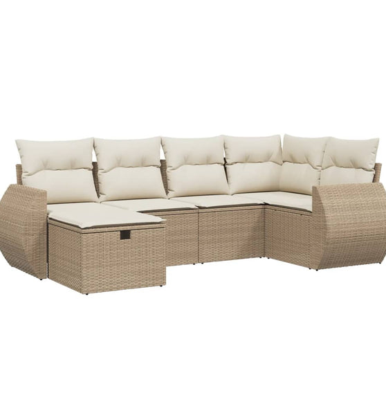 6-tlg. Garten-Sofagarnitur mit Kissen Beige Poly Rattan
