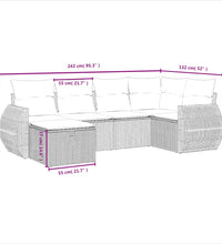 6-tlg. Garten-Sofagarnitur mit Kissen Beige Poly Rattan