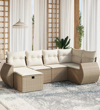 6-tlg. Garten-Sofagarnitur mit Kissen Beige Poly Rattan