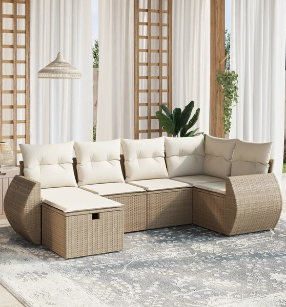 6-tlg. Garten-Sofagarnitur mit Kissen Beige Poly Rattan