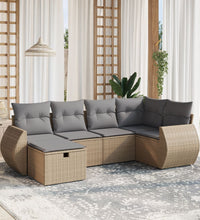 6-tlg. Garten-Sofagarnitur mit Kissen Beige Poly Rattan