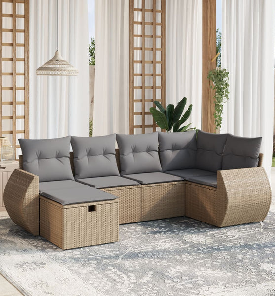 6-tlg. Garten-Sofagarnitur mit Kissen Beige Poly Rattan