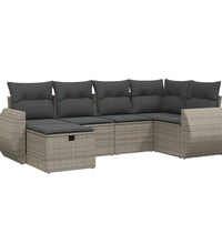 6-tlg. Garten-Sofagarnitur mit Kissen Grau Poly Rattan