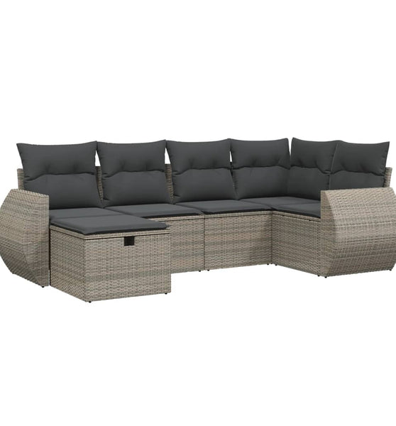 6-tlg. Garten-Sofagarnitur mit Kissen Grau Poly Rattan