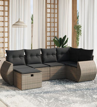 6-tlg. Garten-Sofagarnitur mit Kissen Grau Poly Rattan