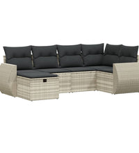 6-tlg. Garten-Sofagarnitur mit Kissen Hellgrau Poly Rattan
