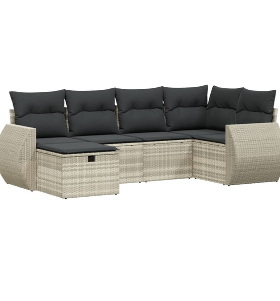 6-tlg. Garten-Sofagarnitur mit Kissen Hellgrau Poly Rattan