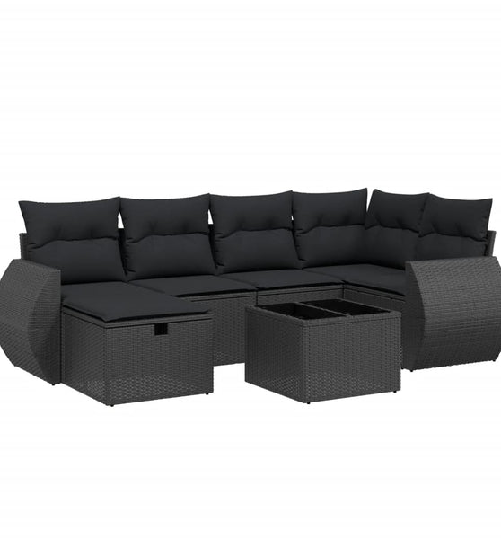 7-tlg. Garten-Sofagarnitur mit Kissen Schwarz Poly Rattan