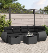 7-tlg. Garten-Sofagarnitur mit Kissen Schwarz Poly Rattan