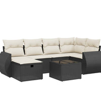 7-tlg. Garten-Sofagarnitur mit Kissen Schwarz Poly Rattan