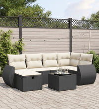 7-tlg. Garten-Sofagarnitur mit Kissen Schwarz Poly Rattan