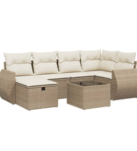 7-tlg. Garten-Sofagarnitur mit Kissen Beige Poly Rattan