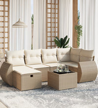 7-tlg. Garten-Sofagarnitur mit Kissen Beige Poly Rattan