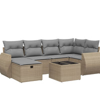 7-tlg. Garten-Sofagarnitur mit Kissen Beige Poly Rattan