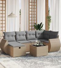 7-tlg. Garten-Sofagarnitur mit Kissen Beige Poly Rattan