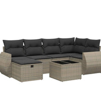 7-tlg. Garten-Sofagarnitur mit Kissen Grau Poly Rattan