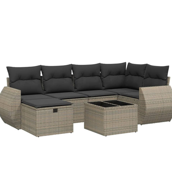 7-tlg. Garten-Sofagarnitur mit Kissen Grau Poly Rattan