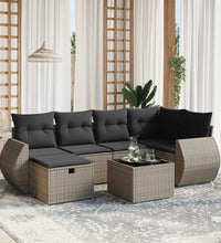 7-tlg. Garten-Sofagarnitur mit Kissen Grau Poly Rattan
