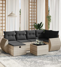 7-tlg. Garten-Sofagarnitur mit Kissen Hellgrau Poly Rattan