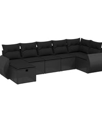 7-tlg. Garten-Sofagarnitur mit Kissen Schwarz Poly Rattan