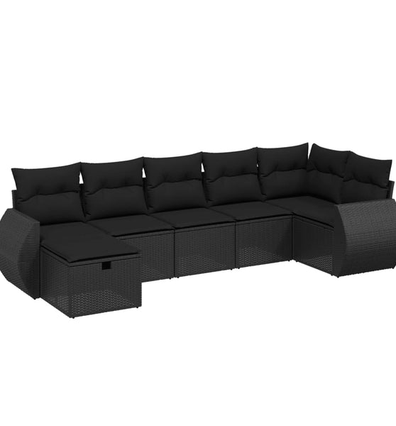 7-tlg. Garten-Sofagarnitur mit Kissen Schwarz Poly Rattan