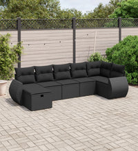 7-tlg. Garten-Sofagarnitur mit Kissen Schwarz Poly Rattan