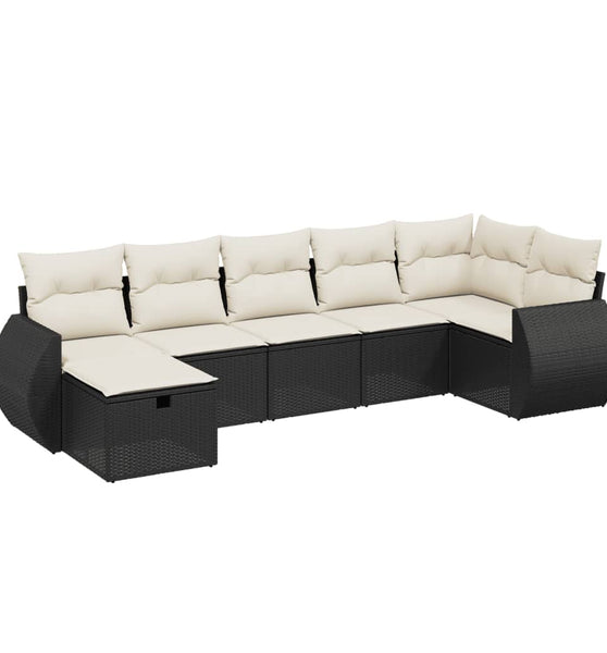 7-tlg. Garten-Sofagarnitur mit Kissen Schwarz Poly Rattan